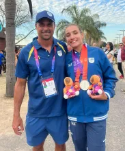 En los Odesur con el técnico Ferrier y ya las dos medallas obtenidas.
