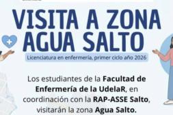 Estudiantes de enfermería realizarán un abordaje sanitario en zona del Agua Salto